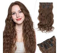 SEGO 55CM Extension a Clip Synthétique 150g Extension Cheveux Bouclés 6 Pcs 16 Clips Postiche Cheveux Long, Brun Moyen