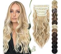 SEGO 55CM Extension a Clip Synthétique 180g Extension Cheveux Bouclés 4 Pcs 11 Clips Postiche Cheveux Long, Blond Foncé & Blond Très Clair