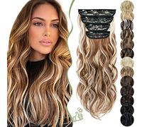 SEGO 55CM Extension a Clip Synthétique 180g Extension Cheveux Bouclés 4 Pcs 11 Clips Postiche Cheveux Long, Auburn Clair & Blond Très Clair