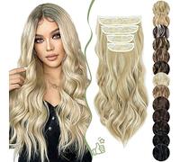SEGO 55CM Extension a Clip Synthétique 180g Extension Cheveux Bouclés 4 Pcs 11 Clips Postiche Cheveux Long, Blond Cendré & Blond Très Clair