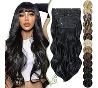 SEGO 55CM Extension a Clip Synthétique 180g Extension Cheveux Bouclés 4 Pcs 11 Clips Postiche Cheveux Long, Noir Foncé