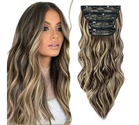 SEGO 55CM Extension a Clip Synthétique 180g Extension Cheveux Bouclés 4 Pcs 11 Clips Postiche Cheveux Long, Brun Clair & Blond Cendré