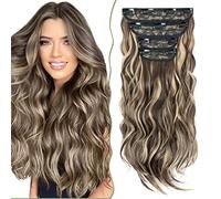 SEGO 55CM Extension a Clip Synthétique 180g Extension Cheveux Bouclés 4 Pcs 11 Clips Postiche Cheveux Long, Brun & Blond Cendré