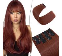 SEGO 55CM Extension a Clip Synthétique 180g Extension Cheveux Raide Lisse 12 Pcs Postiche Cheveux Long, Auburn Ginger