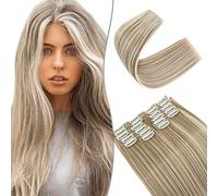 SEGO 55CM Extension a Clip Synthétique 180g Extension Cheveux Raide Lisse 12 Pcs Postiche Cheveux Long, Blond Sable & Blond Pâle