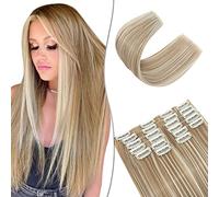 SEGO 55CM Extension a Clip Synthétique 180g Extension Cheveux Raide Lisse 12 Pcs Postiche Cheveux Long, Blond Clair & Blond Très Clair