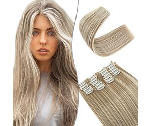 SEGO 55CM Extension a Clip Synthétique 180g Extension Cheveux Raide Lisse 12 Pcs Postiche Cheveux Long, Blond Sable & Blond Pâle