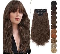 SEGO 5PCS Extensions de cheveux à clips Synthétiques Epais 24 Pouces Rajout Cheveux A Clip Vague de Maïs Corn Wave 250G, Brun Chocolat