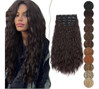 SEGO 5PCS Extensions de cheveux à clips Synthétiques Epais 24 Pouces Rajout Cheveux A Clip Vague de Maïs Corn Wave 250G, Brun Foncé