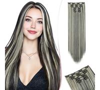 SEGO 60CM Extension a Clip Synthétique 150g Extension Cheveux Raide 6 Pcs 16 Clips Postiche Cheveux Long, Noir Naturel & Blond Décoloré