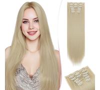 SEGO 60CM Extension a Clip Synthétique 150g Extension Cheveux Raide 6 Pcs 16 Clips Postiche Cheveux Long, Blond Pâle