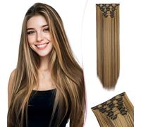 SEGO 60CM Extension a Clip Synthétique 150g Extension Cheveux Raide 6 Pcs 16 Clips Postiche Cheveux Long, Châtain Clair & Blond