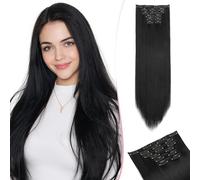 SEGO 60CM Extension a Clip Synthétique 150g Extension Cheveux Raide 6 Pcs 16 Clips Postiche Cheveux Long, Noir Foncé