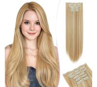 SEGO 60CM Extension a Clip Synthétique 150g Extension Cheveux Raide 6 Pcs 16 Clips Postiche Cheveux Long, Brun Sable & Blond Décoloré