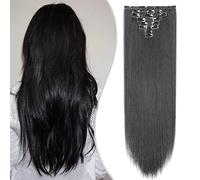 SEGO 8 Pièces 18 Clips Extension A Clip Cheveux Synthétiques Raide Matériel Mat, 26 pouces, Noir Foncé