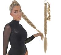 SEGO 86cm Postiche Queue de Cheval Tressée Avec Attache Elastique 150G Extension Cheveux Synthétique Longue Pour Femme, Blond Cendré