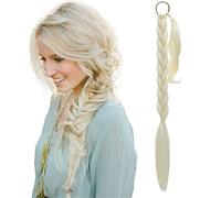 SEGO 86cm Postiche Queue de Cheval Tressée Avec Attache Elastique 150G Extension Cheveux Synthétique Longue Pour Femme, Blond Très Clair