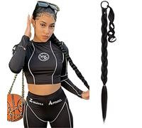 SEGO 86cm Postiche Queue de Cheval Tressée Avec Attache Elastique 150G Extension Cheveux Synthétique Longue Pour Femme, Brun Moyen