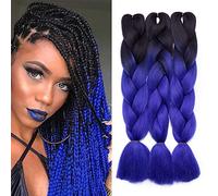 SEGO Cheveux Pour Tresse Synthetique Africaine Coloré - [3 Tons] Rajout Tressage Extension Cheveux Tressé Twist Crochet Braids Afro - 60cm, Noir & Bleu Foncé