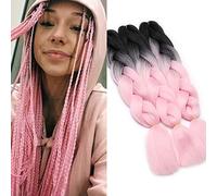 SEGO Cheveux Pour Tresse Synthetique Africaine - Rajout Tressage Extension Cheveux Tressé [3 Tons] Twist Crochet Braids Afro - 60cm, Noir & Rose