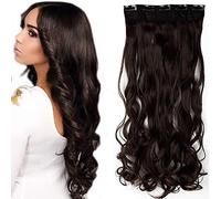 SEGO Extension à Clip Cheveux Bouclé - Extension Cheveux Naturelle Clip - Extension Clip Cheveux Ondulé Rajout Cheveux Clips Pas Cher - 43 CM Chatain Chocolat [1 Pièce 5 Clips]