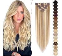SEGO Extension a Clip Cheveux Naturel Pas Cher - Extension Vrai Cheveux Humain Clip Rajout Cheveux Clip Meche [Volume Léger] - 40cm 12P613#Brun Doré & Blond Blanchi