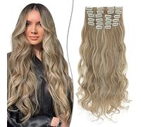 SEGO Extension a Clip Synthétique 180g Extension Cheveux Bouclés 12 Pcs Postiche Cheveux Long, 55CM, Blond Clair & Blond Très Clair