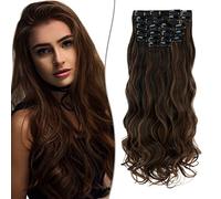 SEGO Extension a Clip Synthétique 180g Extension Cheveux Bouclés 12 Pcs Postiche Cheveux Long, 55CM, Brun Foncé & Auburn Clair
