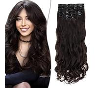 SEGO Extension a Clip Synthétique 180g Extension Cheveux Bouclés 12 Pcs Postiche Cheveux Long, 55CM, Marron Foncé