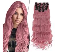 SEGO Extension a Clip Synthétique 180g Extension Cheveux Bouclés 12 Pcs Postiche Cheveux Long, 55CM, Rose Clair
