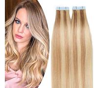 SEGO Extension Adhesive Cheveux Naturels 20 Pcs - Rajout Cheveux Humain Adhésif Bande Adhesive Tape in Remy Hair - 30 CM 18P613#Blond Centré Mèche Blond Blanchi [1.5g X 20 Bandes]