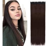 SEGO Extension Cheveux Clips Synthetique Monobande - Extension Clip Cheveux - Rajout Cheveux à Clip Pas Cher - 76 CM Chatain Chocolat [1 Pièce 5 Clips]