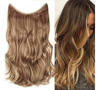 SEGO Extension Cheveux Fil Invisible - Elastique - Rajout Fil Cheveux Bou t Ondulé Extension à Enfiler - 50 cm Marron Clair Ash Blond