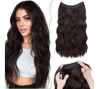 SEGO Extension Cheveux Fil Invisible Réglable 20" Une Pièce Extension A Fil Cheveux Synthétiques Longs Ondulés Avec 4 Clips, Marron Foncé