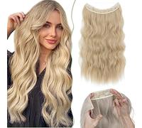 SEGO Extension Cheveux Fil Invisible Réglable 20" Une Pièce Extension A Fil Cheveux Synthétiques Longs Ondulés Avec 4 Clips, Blond/Blond Très Clair