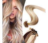 SEGO Extension Cheveux Naturel à Keratine 1g - 50 Mèches Remy Hair à Chaud - Blond 12P613# Brun Doré & Blond Blanchi 60 cm