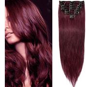 SEGO Extension Cheveux Naturel Clips 8 Pièces - Vrai Cheveux Humain Basique Epaisseur - Extension à Clip Cheveux Naturel Rajout Cheveux Clip Meche Pas Cher - 50 CM 99J#Vin rouge