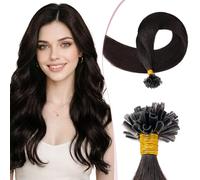 SEGO Extension Cheveux Naturel Keratine 25 Mèche 25g Extension Cheveux Humain Keratine Lisse 55 cm #1B Noir Naturel