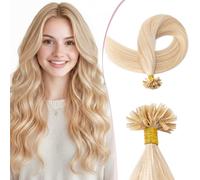 SEGO Extension Cheveux Naturel Keratine 35 cm Remy Extension Keratine Cheveux Naturel Humain Lisse 25 Mèch 25g #18/613 Blond Cendré mix Blond Clair