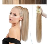 SEGO Extension Cheveux Queue de Cheval Blonde Naturel - Postiche Cheveux Naturel à Pince - 45CM 12P613# Brun Doré & Blond Très Clair 18 Pouce