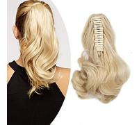 SEGO Extension Cheveux Queue de Cheval - Extension Ponytail Ondulé Postiche Queue de Cheval Bouclé - Fausse Queue de Cheval Pince - 30 CM Dore Mèche Blond tres Clair 12 pouce