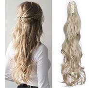 SEGO Extension Cheveux Queue de Cheval - Extension Ponytail Ondulé Postiche Queue de Cheval Bouclé - Fausse Queue de Cheval Pince - 60 CM Ash Blond Mèche Blond tres Clair