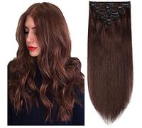 SEGO Extension Clip Cheveux Naturel Ombre Maxi Volume - Extension a Clip Cheveux Humain 8 Pièces Double Wefts - Extension Cheveux Naturel a Clip - 50 cm 04#Marron Chocolat