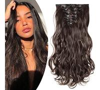 SEGO Extension Clip Cheveux Synthétique Bouclé - Rajout Clips Cheveux Synthétique pas Cher Ondulé - [8 Meches 18 Clips] - 60cm, Marron Foncé