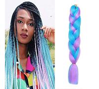 SEGO Extension de Cheveux Tresse Ombre Twist Tresses au Crochet - Meche Tresses Africaine Bicolore Rajout Tressage Synthetique Fibre Afro 100g (60cm) Bleu Ciel + Violet Pâle