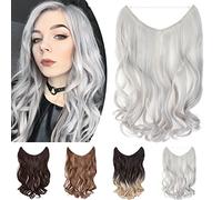 SEGO Extension Fil Cheveux Synthétique Matériel Mat Extension A Fil Invisible Cheveux Ondulé 20 Pouces, Gris Argenté