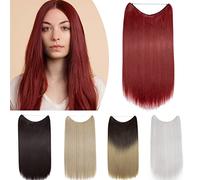 SEGO Extension Fil Cheveux Synthétique Matériel Mat Extension A Fil Invisible Cheveux Raide 20 Pouces, Rouge Foncé