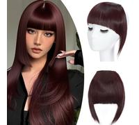 SEGO Extension Frange à Clip Cheveux Elastique - Fausse Frange Avec 2 Clips - Postiche Frange Perruque Une Seule Pièce Bang Frinde - 20cm 30g [Vin Rouge]