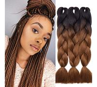 SEGO Extension Pour Tresse Africaine Coloré Meches Cheveux Tressage Box Braids Crochet Rajout Fibre Synthetique[3 Trames 300g ] [Noir à Marron]