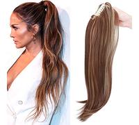 SEGO Extension Queue de Cheval Blond (Un Peu Bouclé) - Faux Cheveux Queue de Cheval Ondulé Synthétique - Extension Ponytail Attaché Par Pince - 45 CM Brun Blond Naturel